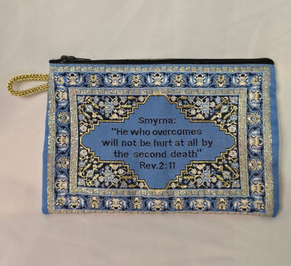 Krishna Smyrna Quote Zipper Coin Purse Blue Gold